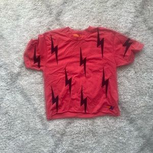 Aviator Nation WOMEN'S BOLT STITCH REPEAT BOYFRIEND TEE - WARM RED // BLACK